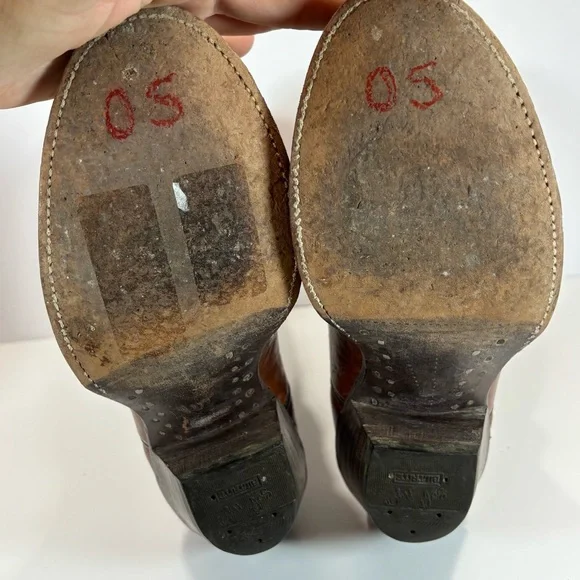 Vintage Tony Lama Women Size 6/ Two Tone Brown Leather Cowboy Western Boots - Picture 10 of 10